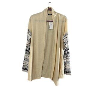 Meaneor Cardigan Women L Cream Aztec Western Boho Neutral Retro Twee Casual 80s